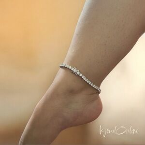 4mm CZ Sterling Silver Anklet | Solid 925 Tennis Anklet